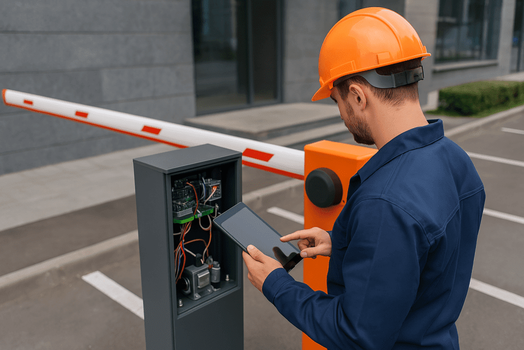 Техническое обслуживание шлагбаума на парковке бизнес-центра в Санкт-Петербурге